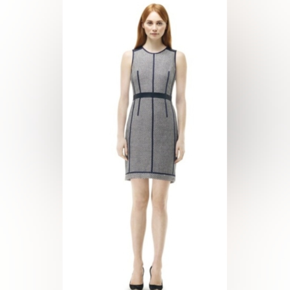 Club Monaco Gray Black Jeanine Leather Trim Perforated Sleeveless 06 Formal Dres